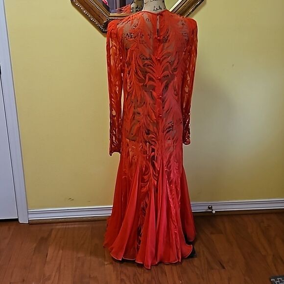 Vintage Sheer Red Lace Whimsigoth Maxi Gown size Large - Picture 6 of 12